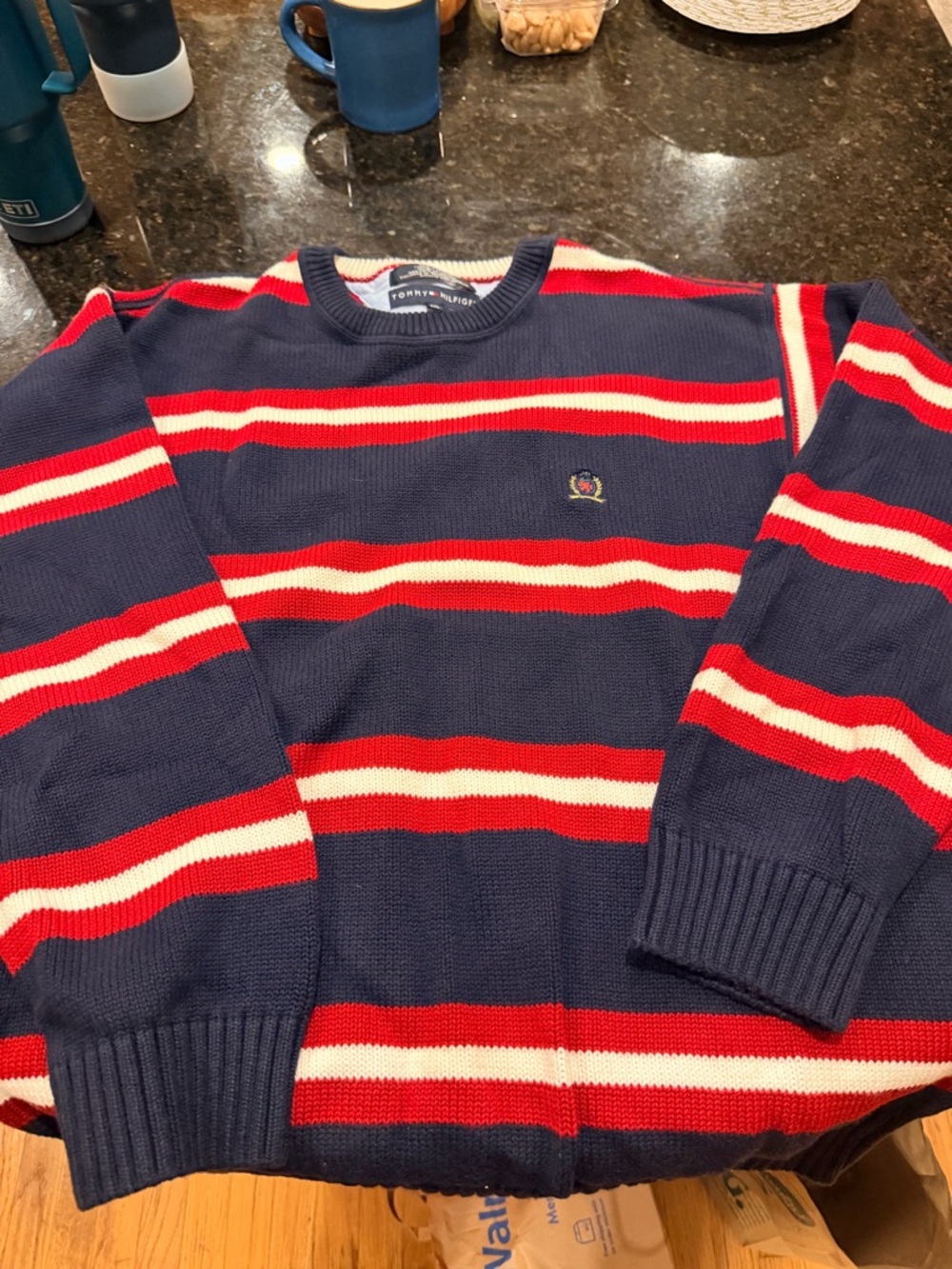 Tommy Hilfiger Navy, Red & White Striped Crewneck Sweater
